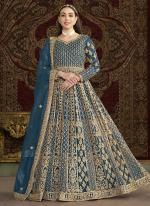 Net Aqua Blue Wedding Wear Emboidery Work Anarkali Suit